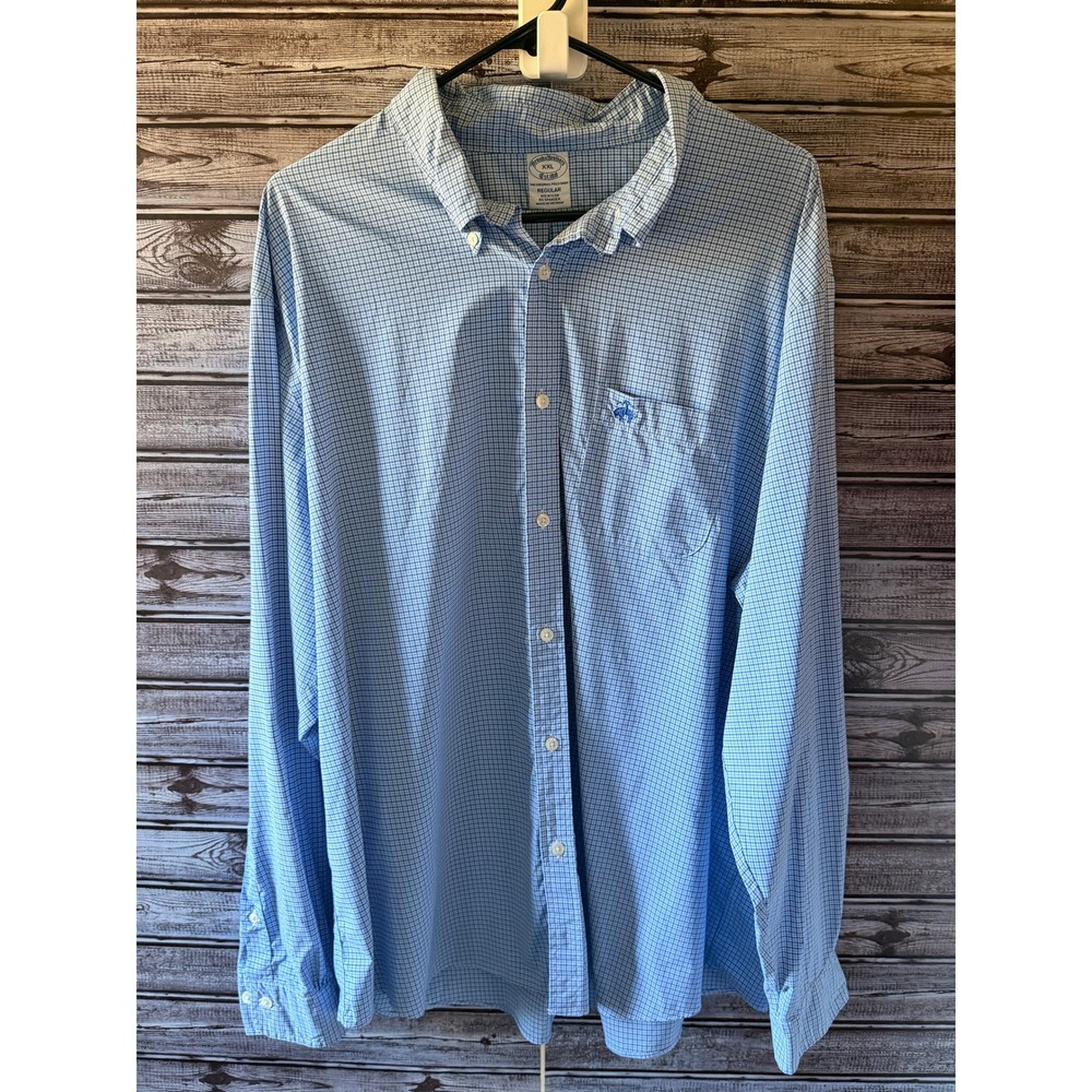 Brooks Brothers XXL Long-Sleeved Button-Down Shirt Sz XXL Blue White Plaid Logo